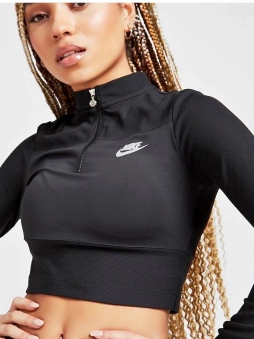 Nike Sportswear Chill Knit Women'Small Tight Quarter-Zip Long-Sleeve Ribbed Top